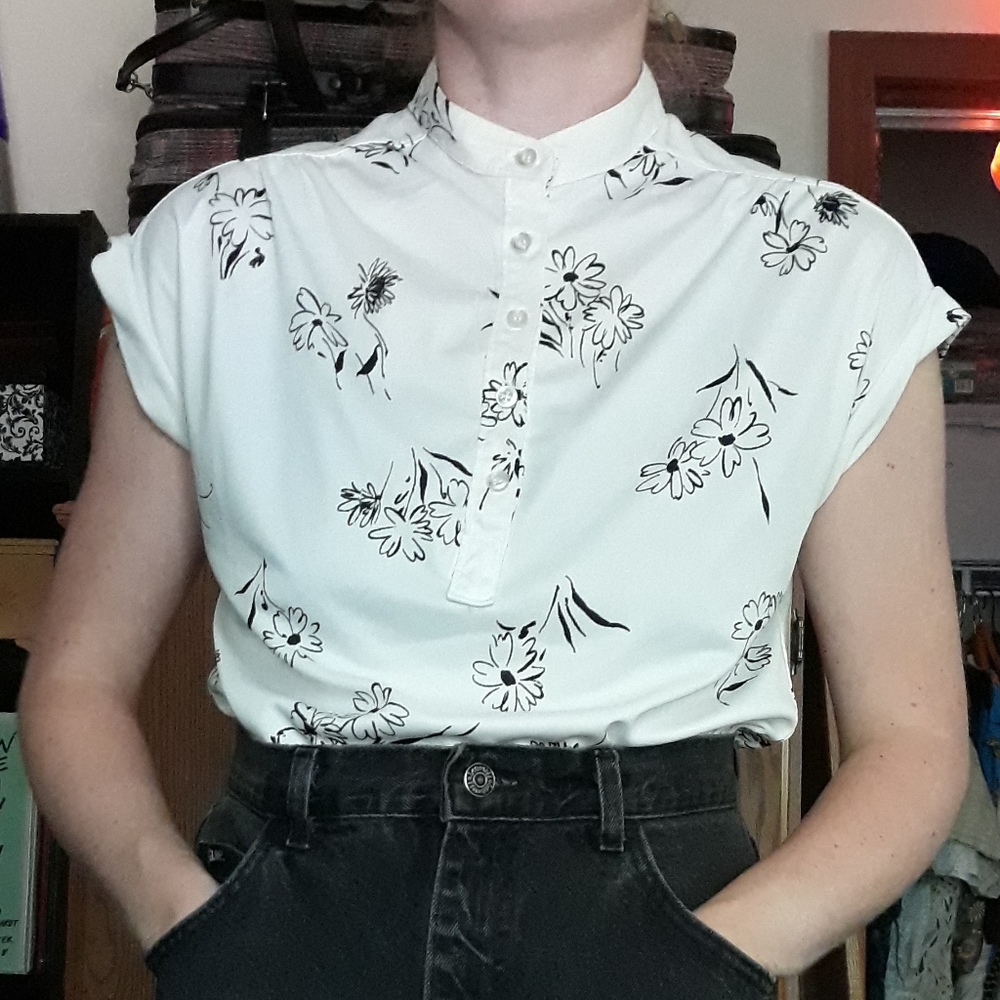 70s Russ Floral Blouse White Cottagecore Retro Summer